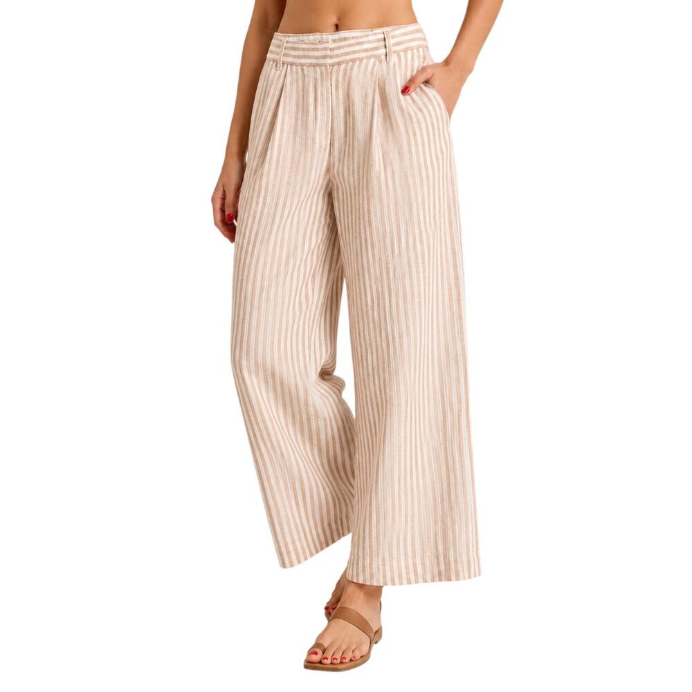 Abercrombie & Fitch Linen Cotton Striped Wide Leg Pants Womens S Lagen Look